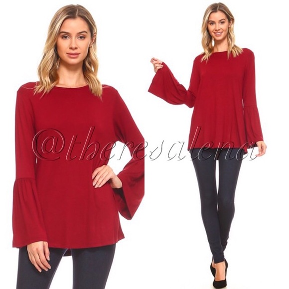 Bell sleeve solid long sleeve top - Picture 1 of 2